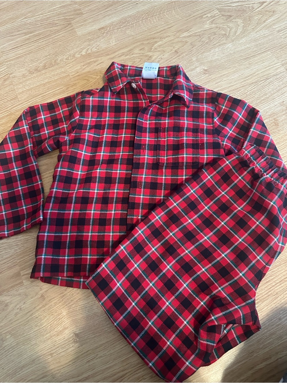 Red Plaid Kids Pajama Set - Classic Flannel Top & Pants